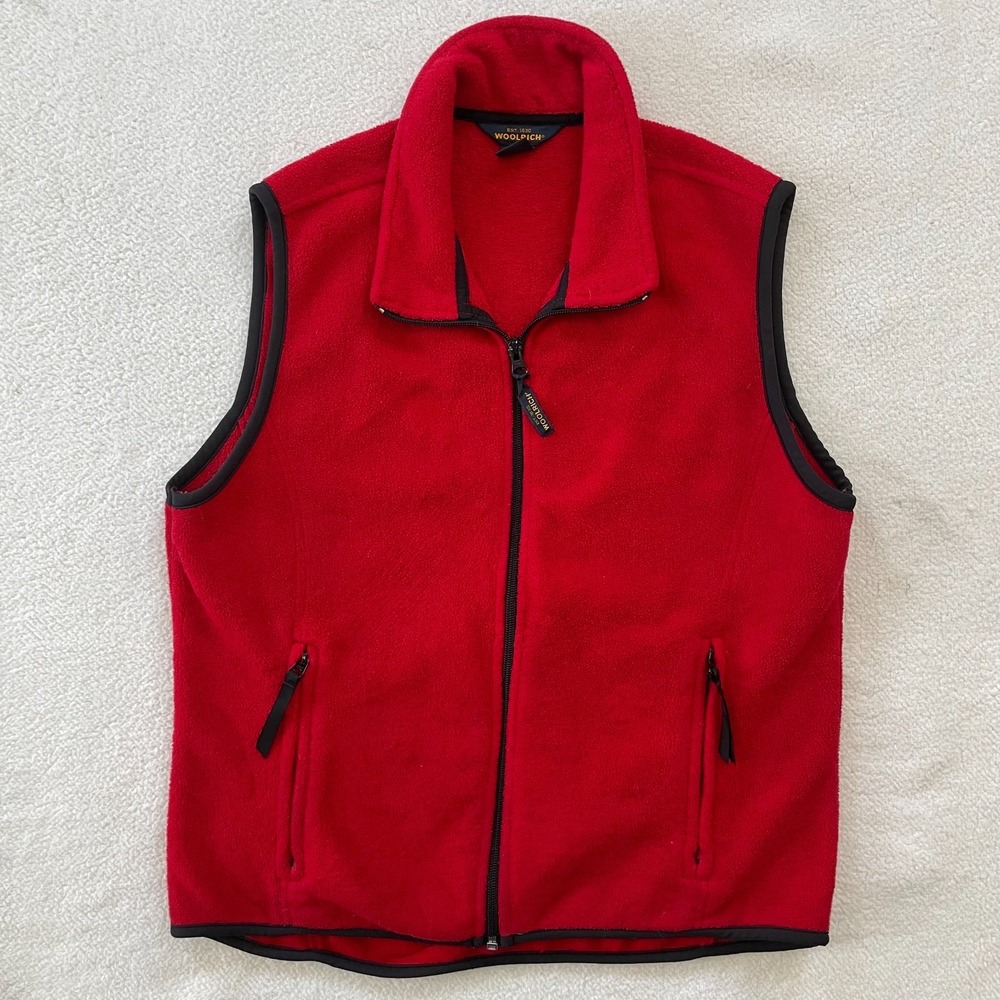 Woolrich Fleece Vest Womens Medium Red Full Zip Sleeveless Jacket Outdoor